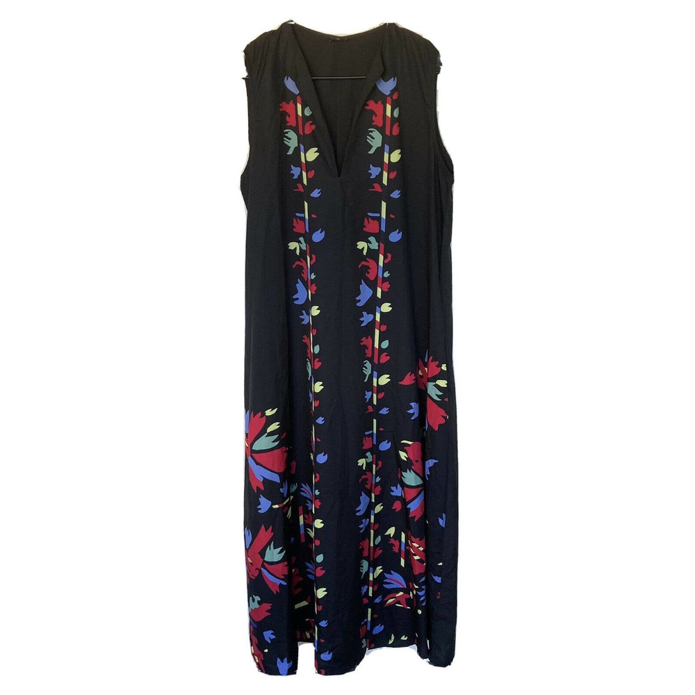 Vonda Maxi Dress Womens Sz XL Black Sleeveless Abstract Designs Summer Long Fun